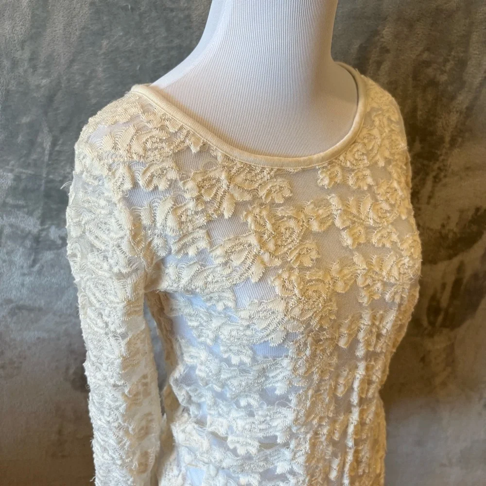 Free People Vintage Lace Embroidered Sheer Long-Sleeve Top Sz S